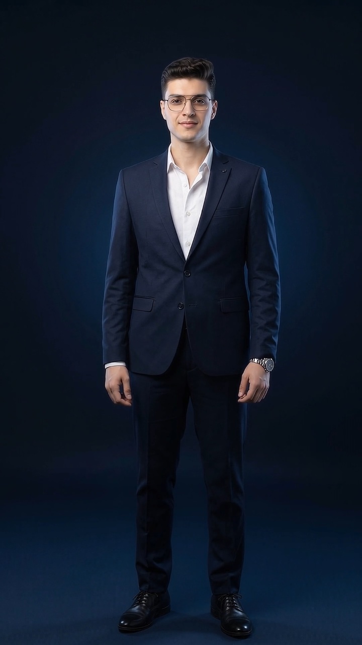 Youssef Farhat standing in a navy suit